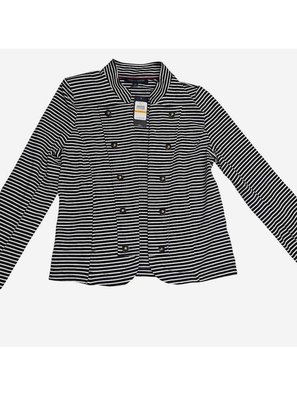 white and navy striped jacket with gold buttons #stripes #preppy #dressy